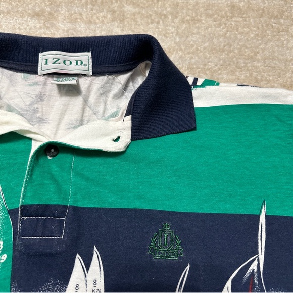 Vintage Izod Men's Small All Over Print Sailboat Polo Shirt Abstract AOP Green - Picture 4 of 8